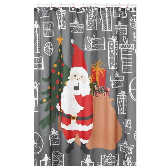 Santa claus shower curtain and hooks - Picture 1 of 5